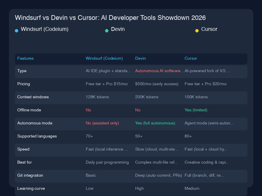 Windsurf vs Devin vs Cursor:2026年AI開発者ツール対決